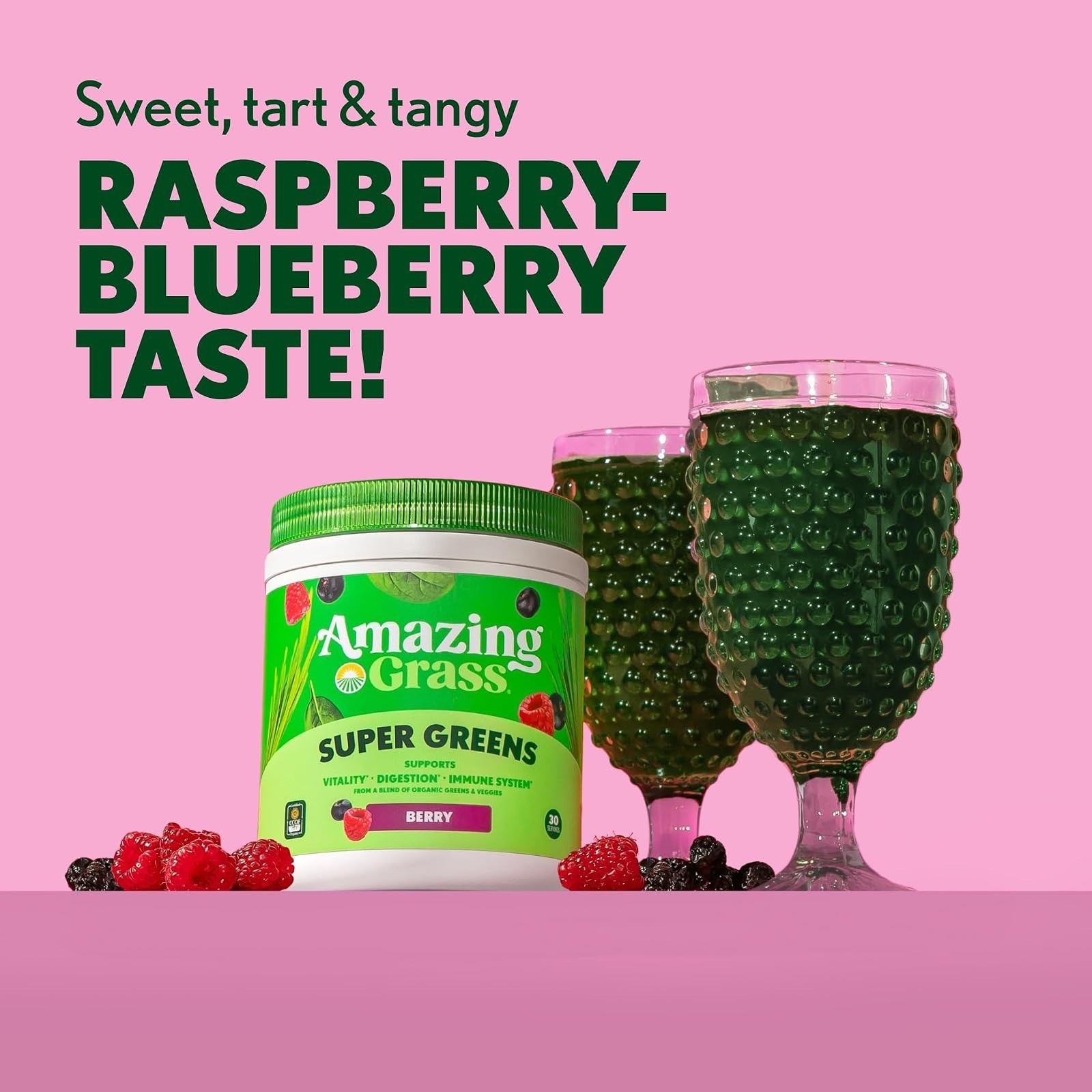 Amazing Grass Super Greens Powder – Organic Berry Flavor – 30 Servings