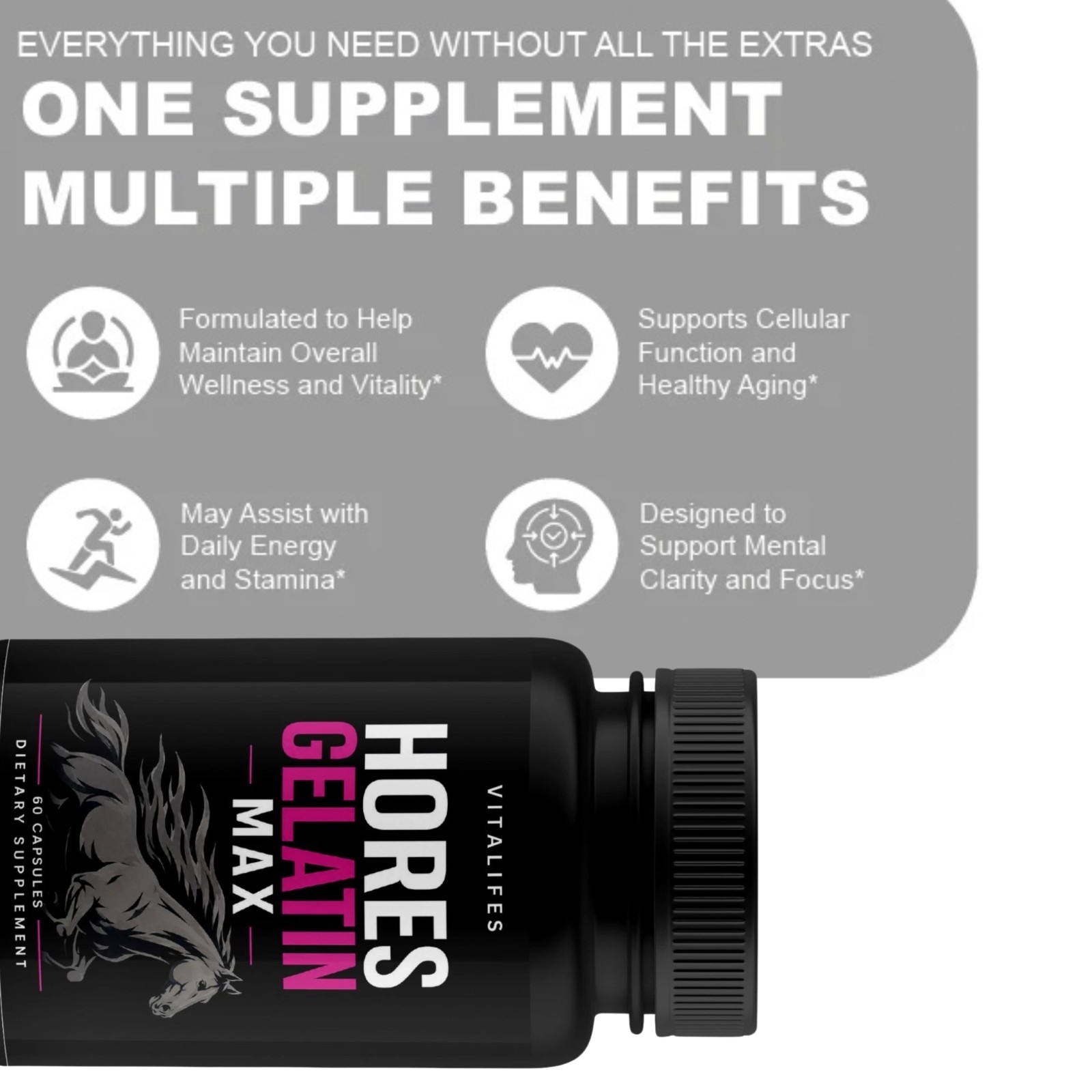 Horse Gelatin Max Performance Capsules, Horse Gelatin Max Pills (60 Capsules)