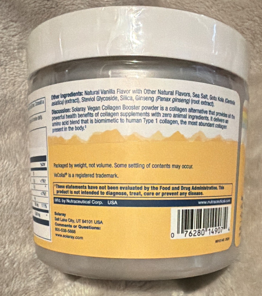 Solaray Vegan Collagen Booster Powder Skin Health Gluten-Free Sugar-Free 6.1 oz