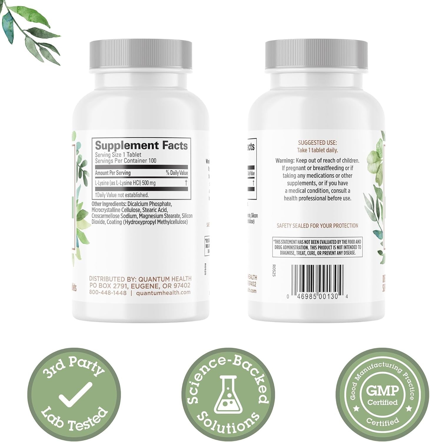 L-Lysine 500mg Essential Amino Acid Supplement Bone & Immune Health 100 Tablets