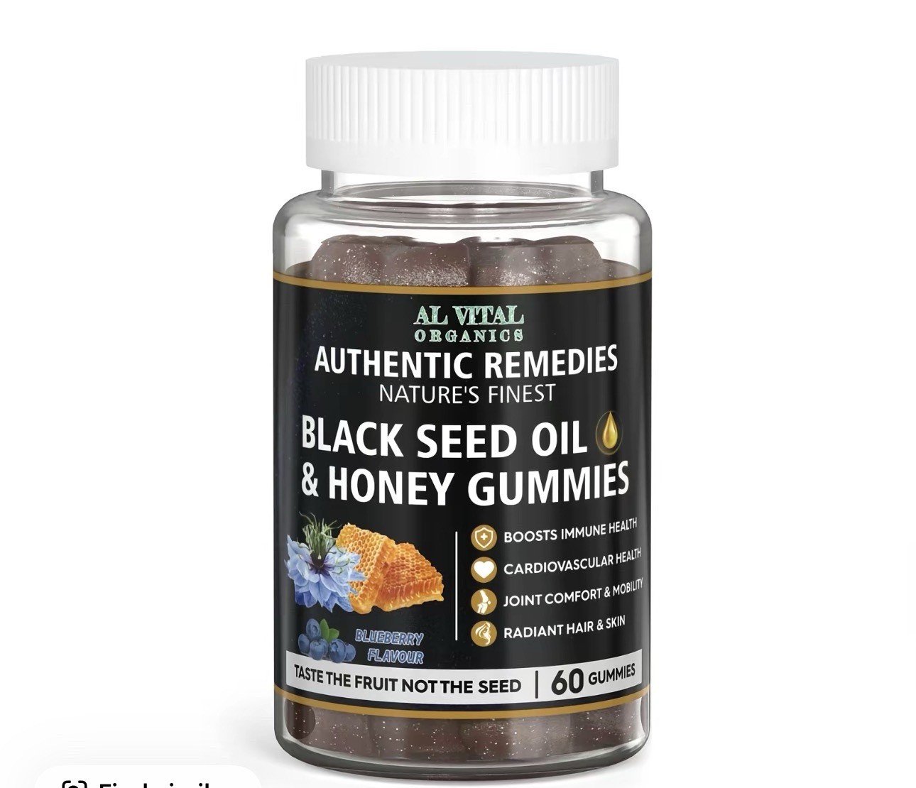 Al Vital Organics Black Seed Oil Honey Blueberry Gummies 60 Count