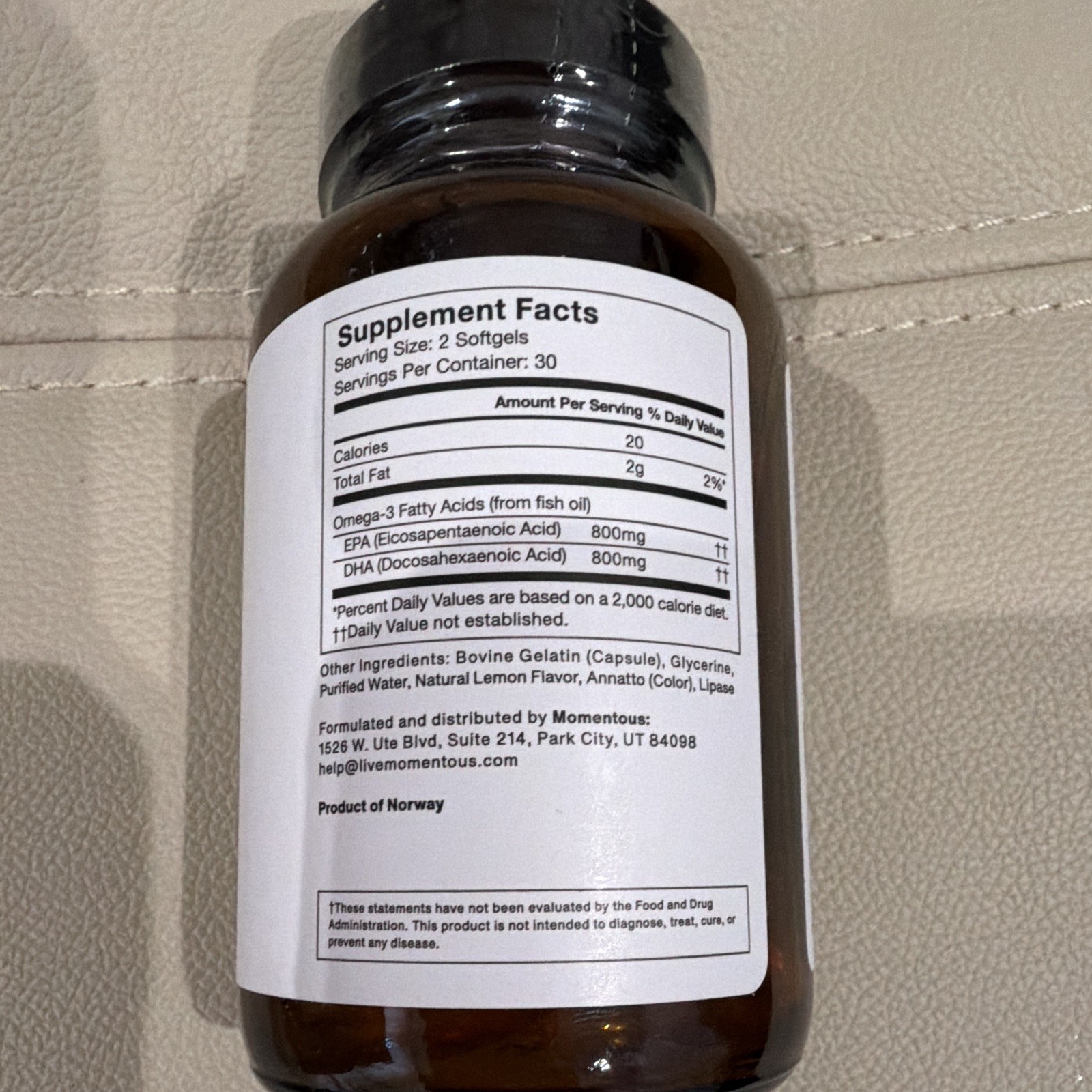 Omega-3 Momentous Fish Oil 800mg Cognitive & Joint Support 60 Softgels Lemon