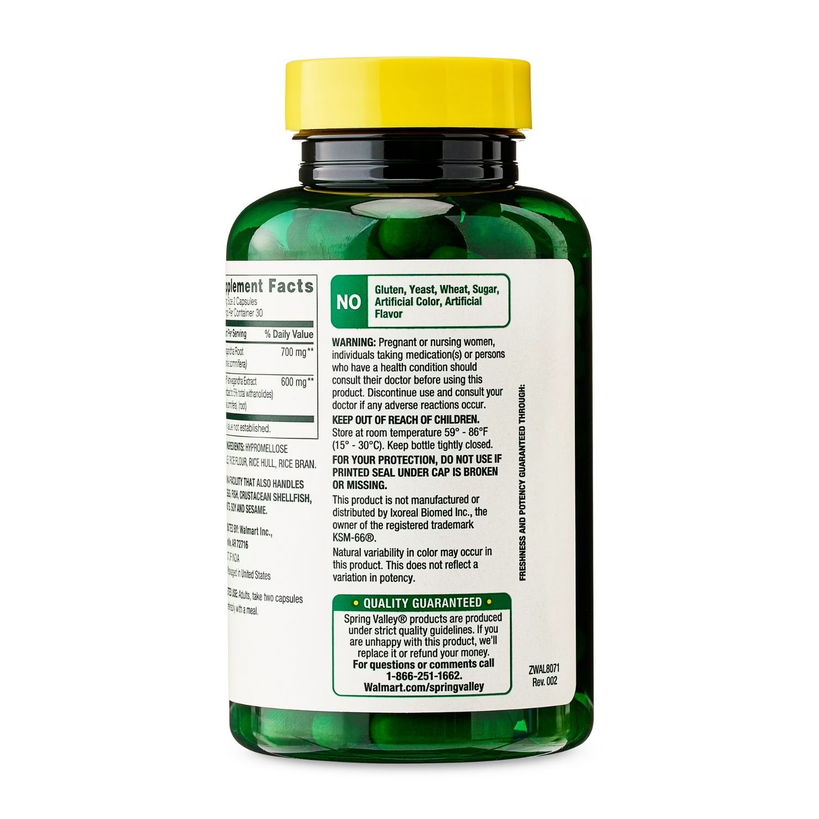 Spring Valley Extra Strength KSM-66 Ashwagandha 1,300mg 60 Vegetarian Capsules
