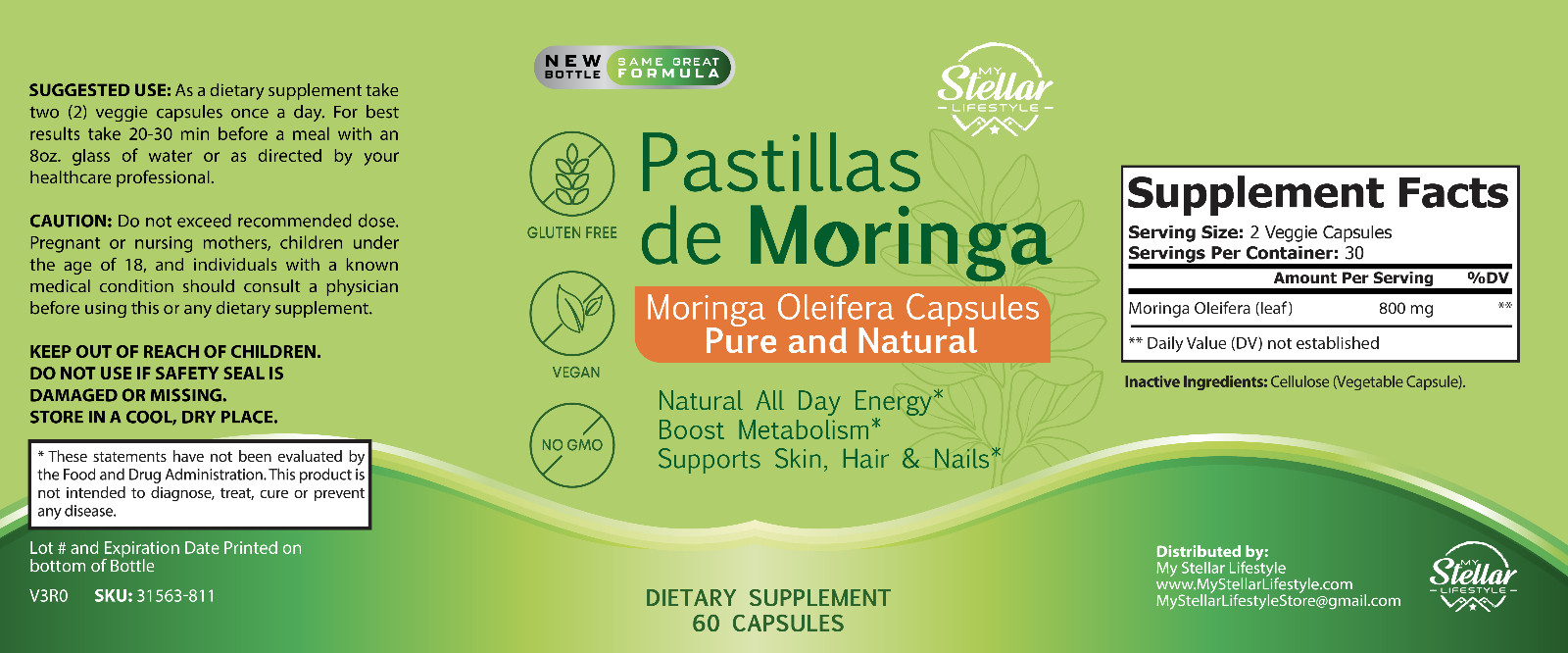 5 Pack Pastillas de Moringa, mejora la piel, cabello y uñas-60 Cápsulas x5