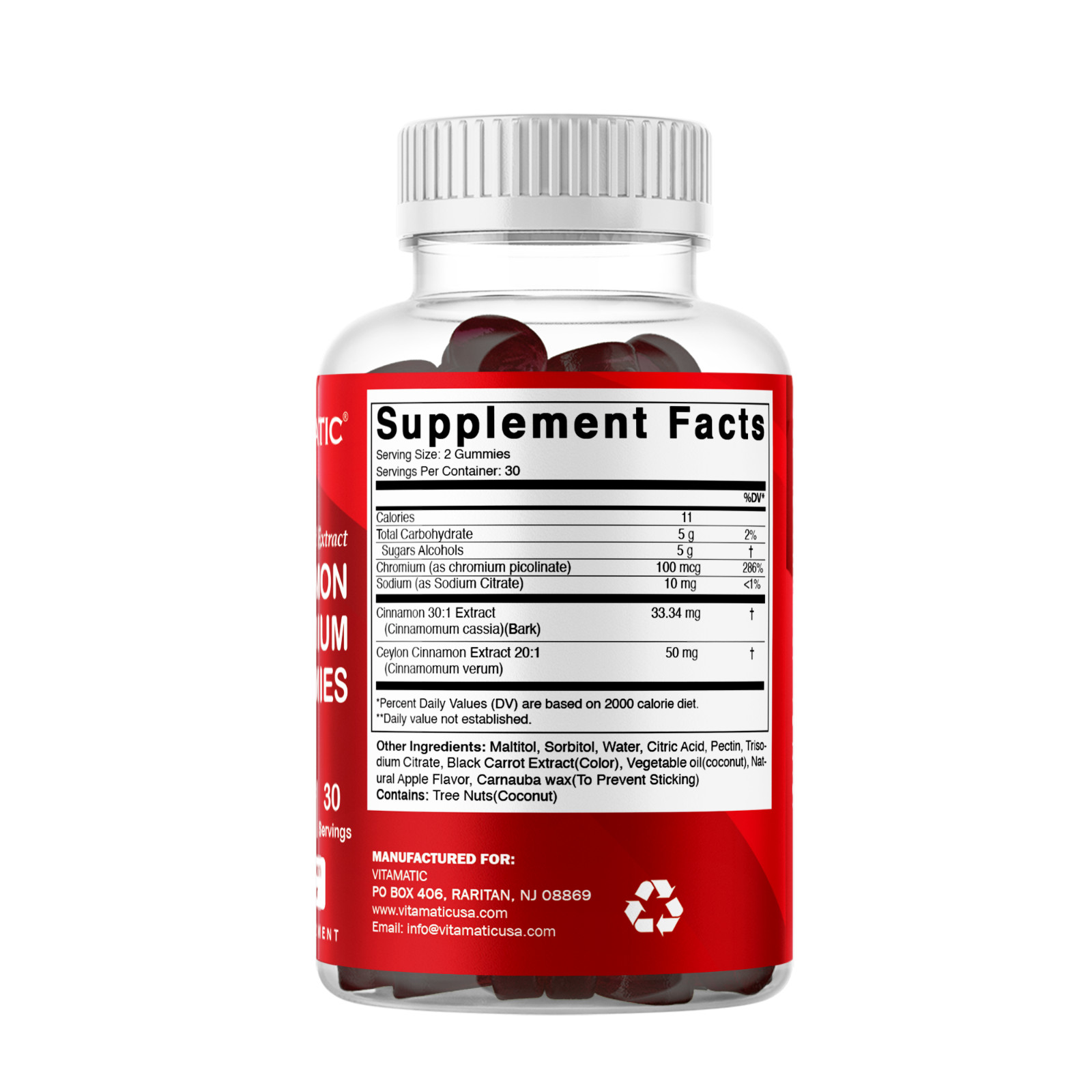 2 Pack Vitamatic Sugar Free Chromium Ceylon Cinnamon – 2000 mg -60 Vegan Gummies