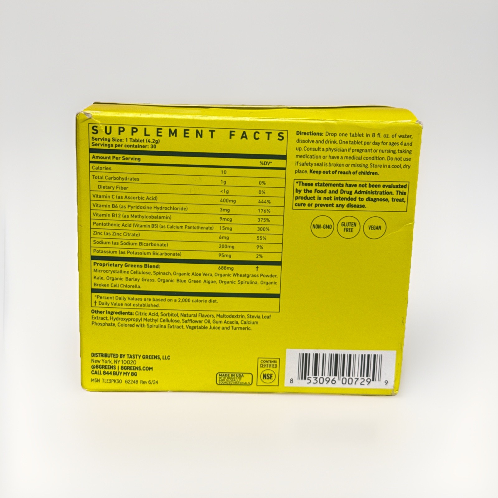 8Greens Daily Greens Effervescent Tablets – Lemon Lime- 30 Tablets Exp 02/2027
