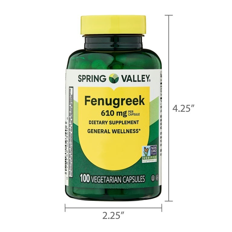 Spring Valley Fenugreek 610 mg Non-GMO Vegetarian Capsules, 100 Count