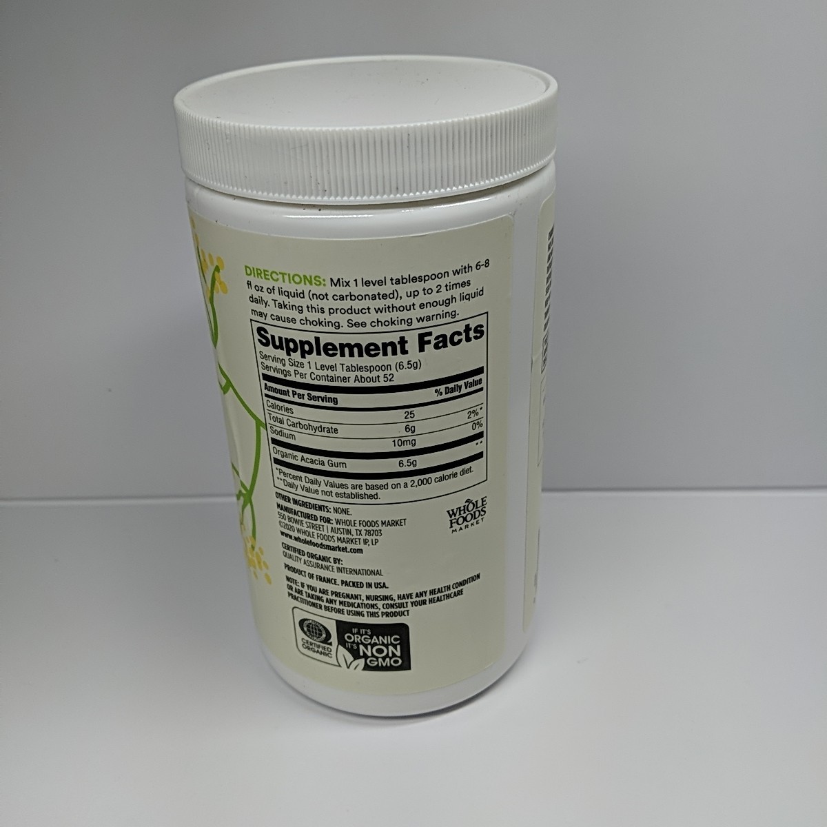 365 Whole Foods Market Organic Acacia Fiber Powder Clear Soluble Prebiotic New