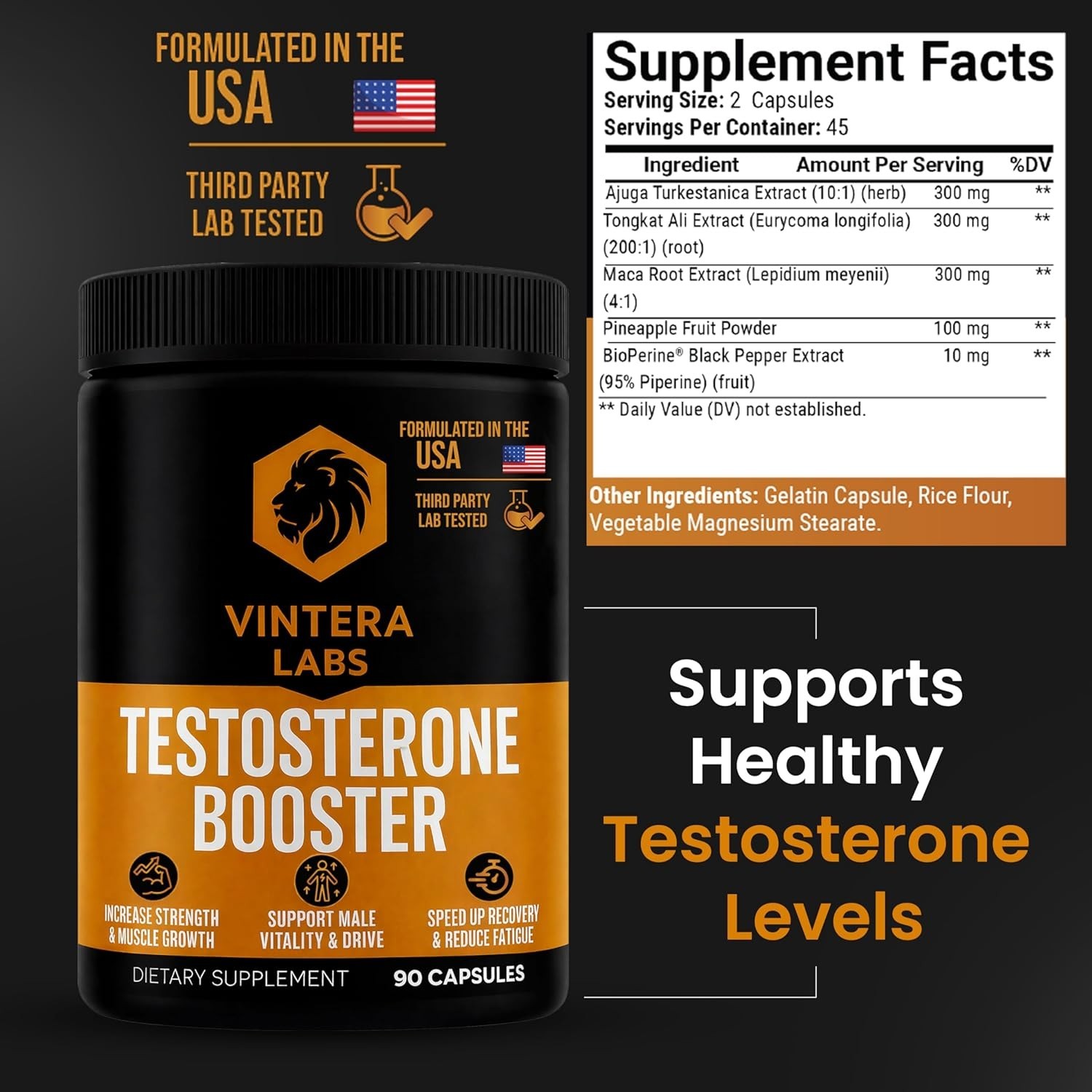 Testosterone Booster for Men High Potency Max Absorption Vintera Labs Exp 10/27