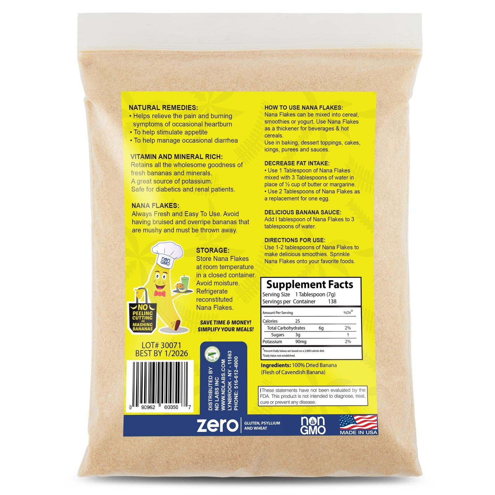 Nana Flakes 100% Dried Banana Natural Remedy 2 Lbs.138 Servings