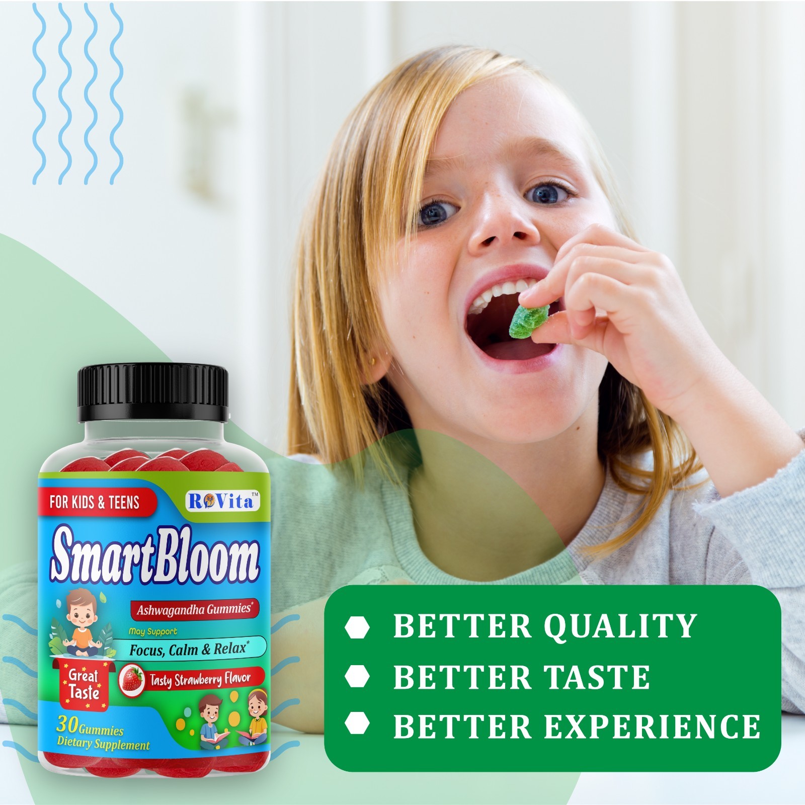Ashwagandha Gummies Kids Stress & Focus Support Calm Supplement 30ct