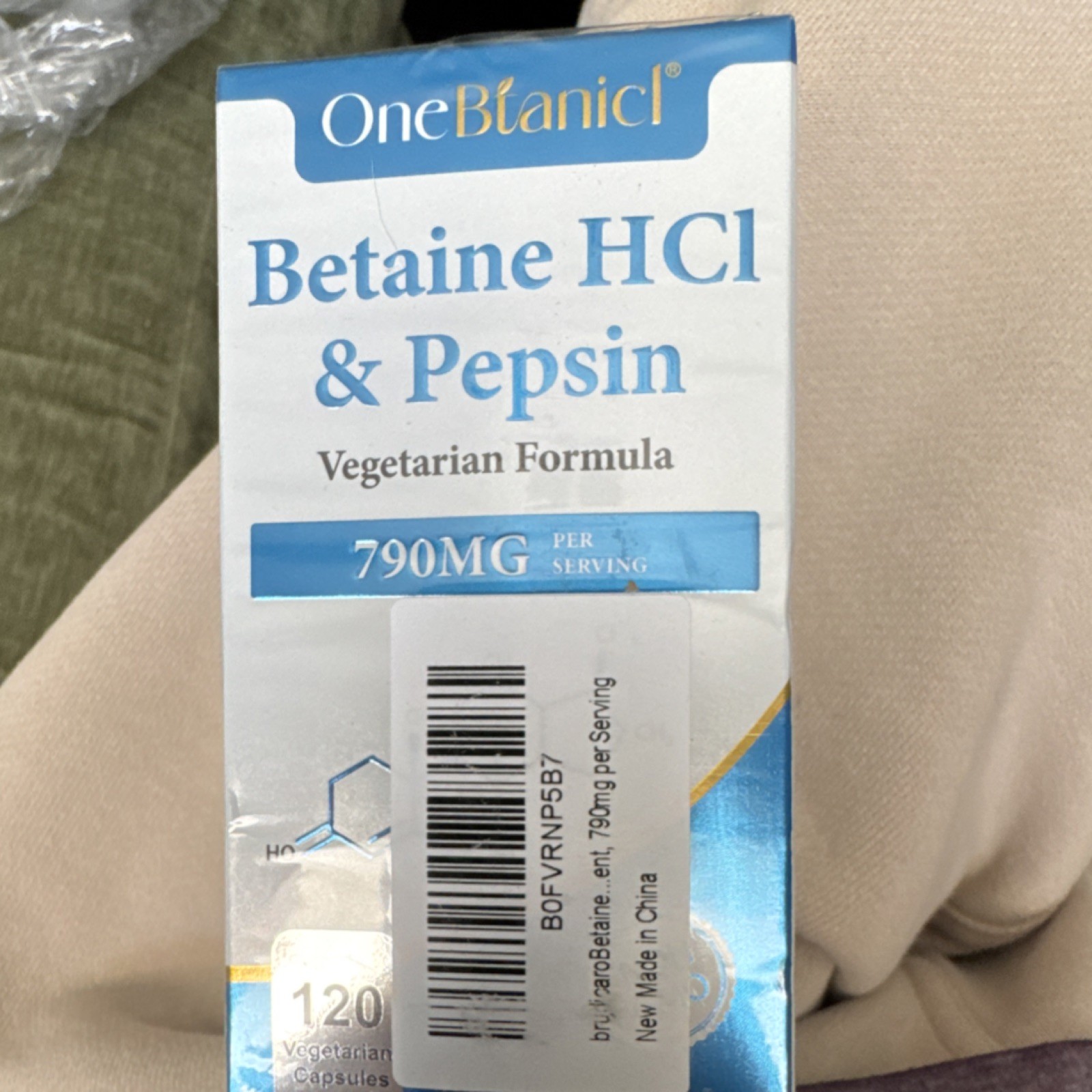 OneBtanicl Betaine HCl & Pepsin 790mg Digestive Support Vegetarian 120 Capsules
