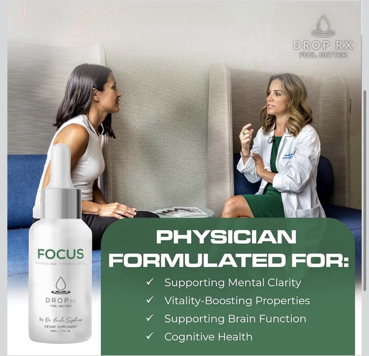 DropRx Focus Liquid Herbal Supplement 60 mL Mental Clarity Vegan Organic