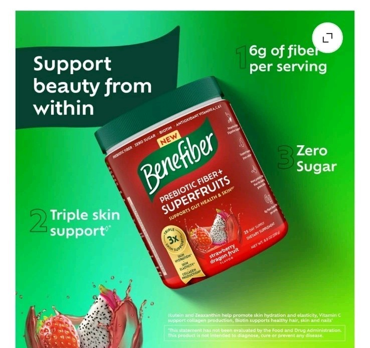 Two Benefiber Prebiotic Fiber+Superfruits 25 Day Supply 8.8 oz Powder Containers