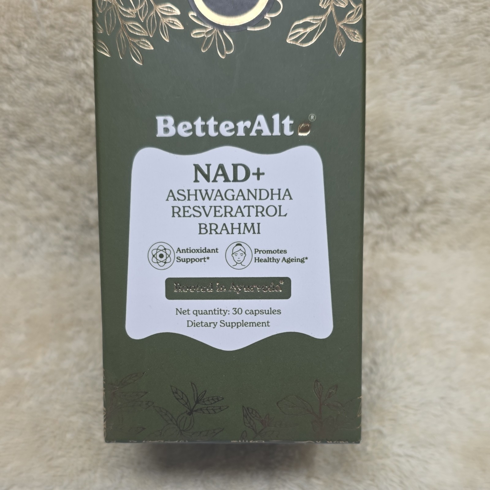BetterAlt NAD+ Ashwagandha Resveratrol Brahmi CoQ10 Antioxidant Capsules 30ct