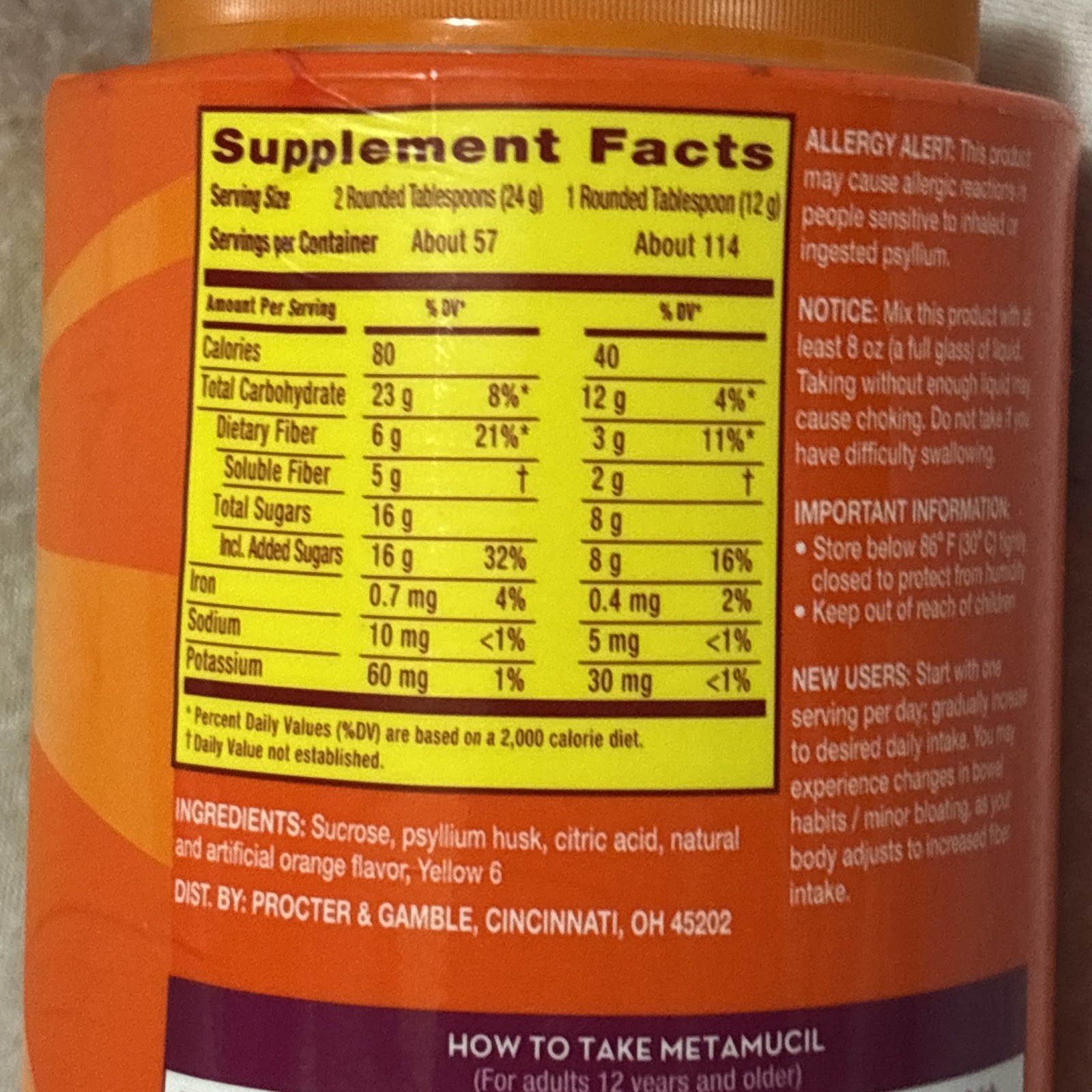 Metamucil 4-in-1 Fiber Powder-Orange Flavor-48.2 Oz(3 Lb) ea. Lot of 3-EX2028