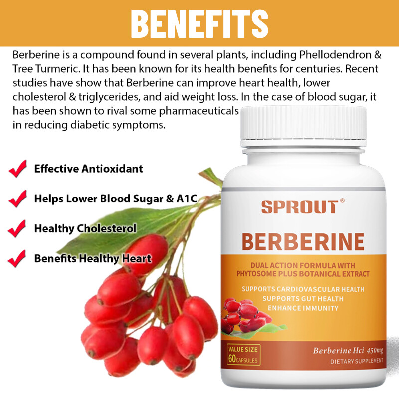 Berberine Capsules, Natural HCL Extract 450mg, Heart Health & Immune