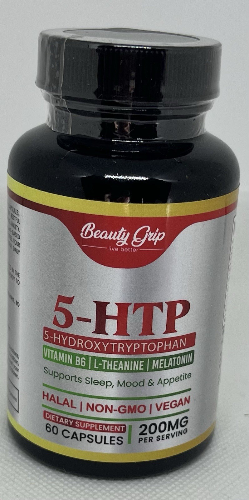 5-HTP 200mg with L-Theanine, Vitamin B6, B12 & Magnesium – Vegan, Halal, Non GMO