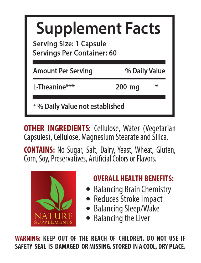 amino acids – L-THEANINE 200mg – natural pills – energy support – 1 Bottle