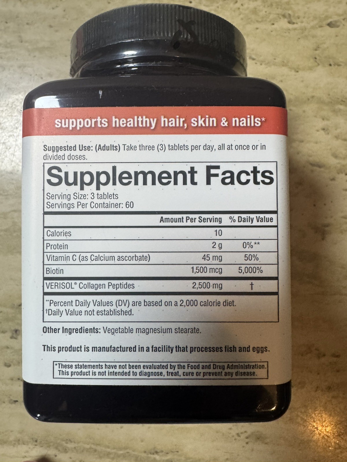 Youtheory Collagen Peptides Biotin Vitamin C Hair Skin Nail Health 180 Tablets