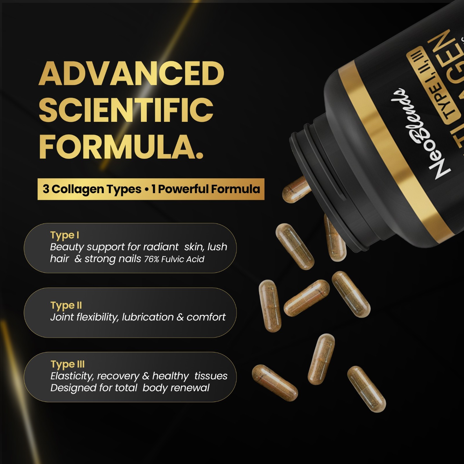 Hydrolyzed Multi Collagen for Hair Skin Nails Support – 90 Capsules