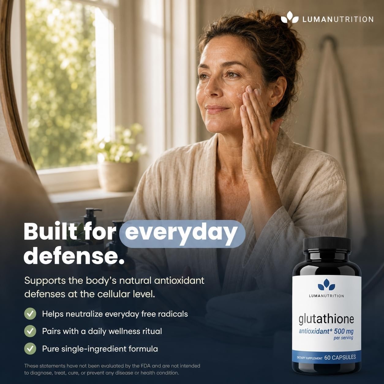 Luma Nutrition Glutathione Supplement 500mg – Antioxidant Support – 60 Capsules