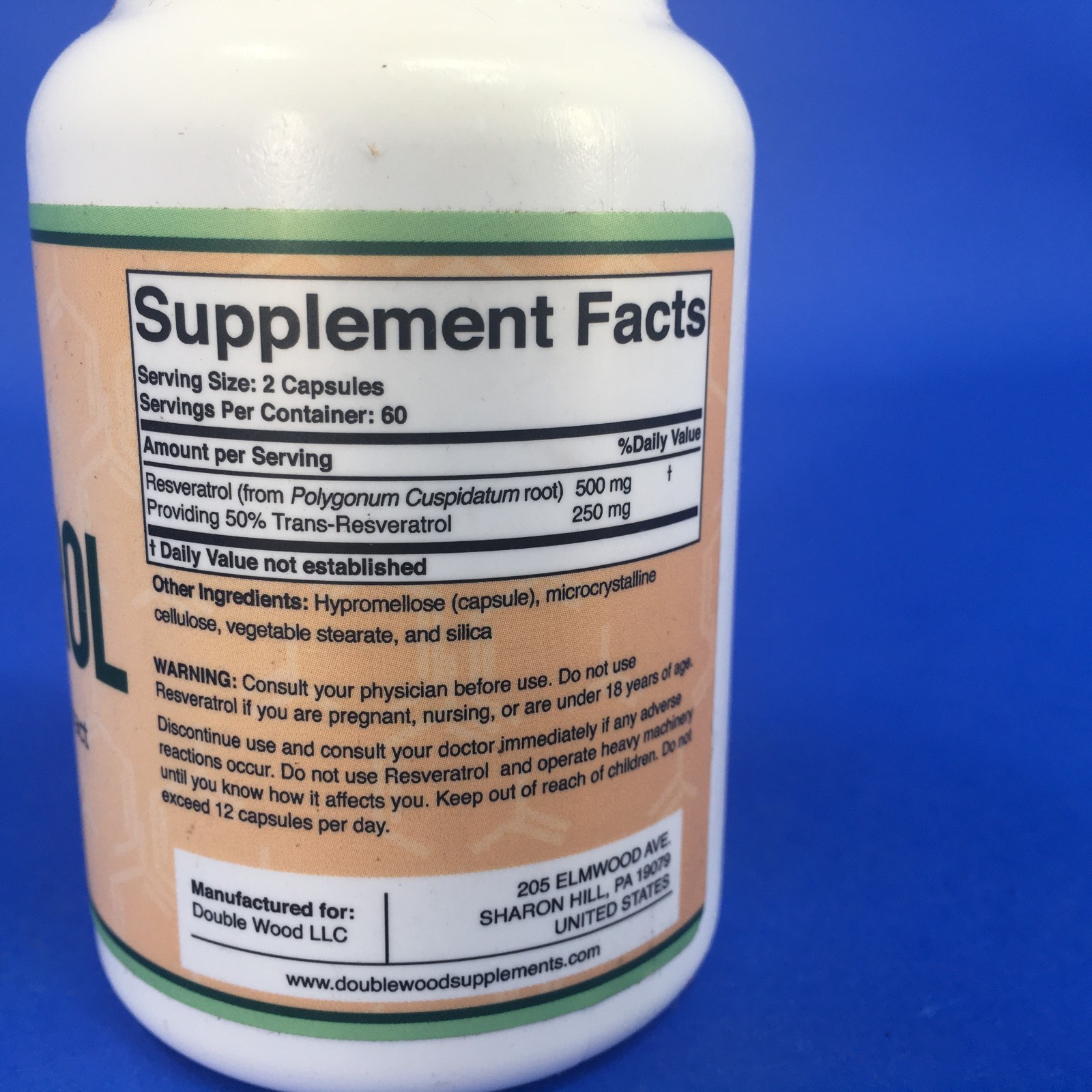 Double Wood Resveratrol Plant Derived Resveratrol Extract 120 Capsules