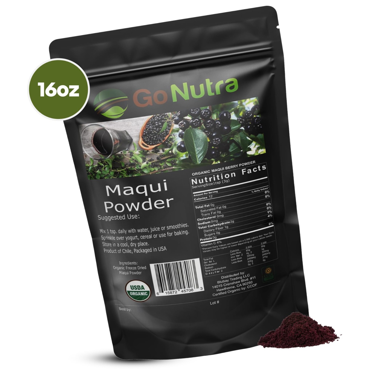 Maqui Berry Powder Organic Freeze-Dried 1 lb Superfood from Chile Maqui Powder
