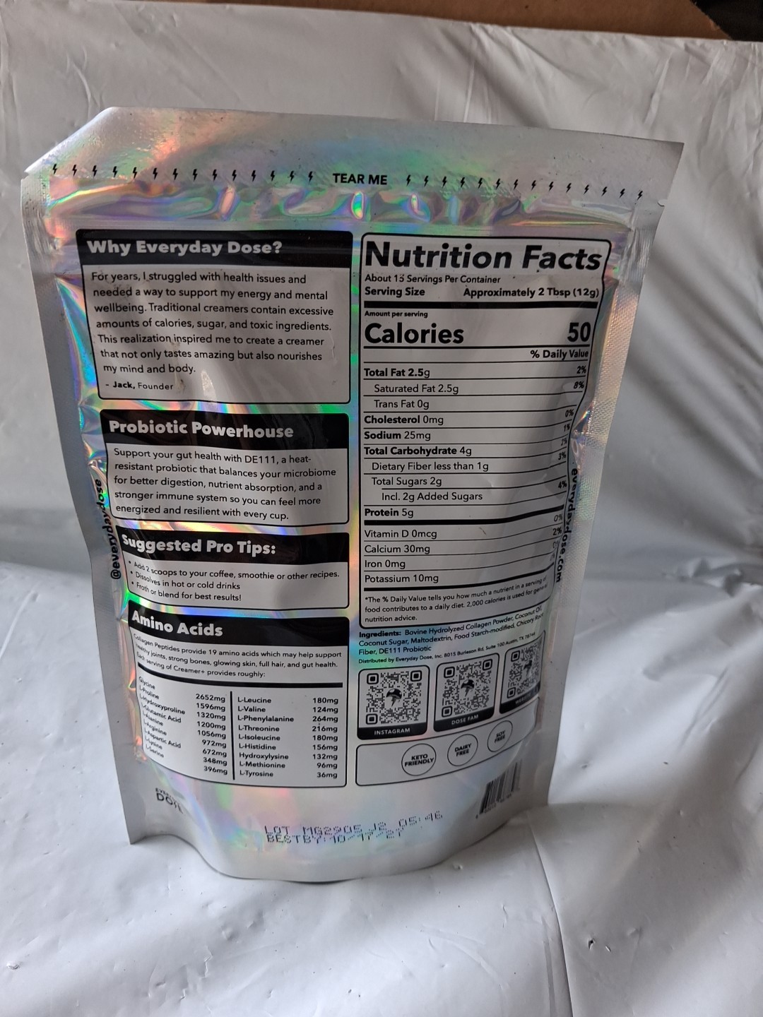 Everyday Dose Creamer+ Collagen Probiotics Powder Keto Dairy Free 5.3oz