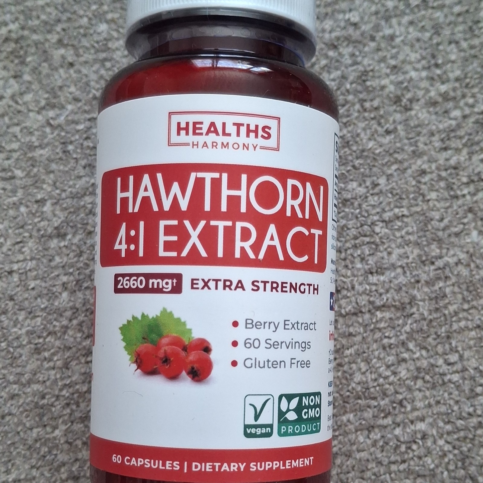Healths Harmony Hawthorn 4:1 Extract 2660mg Vegan Non-GMO 60 Capsules