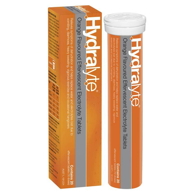 Hydralyte Effervescent Electrolyte Orange Flavoured For Dehydration 20 Tablets