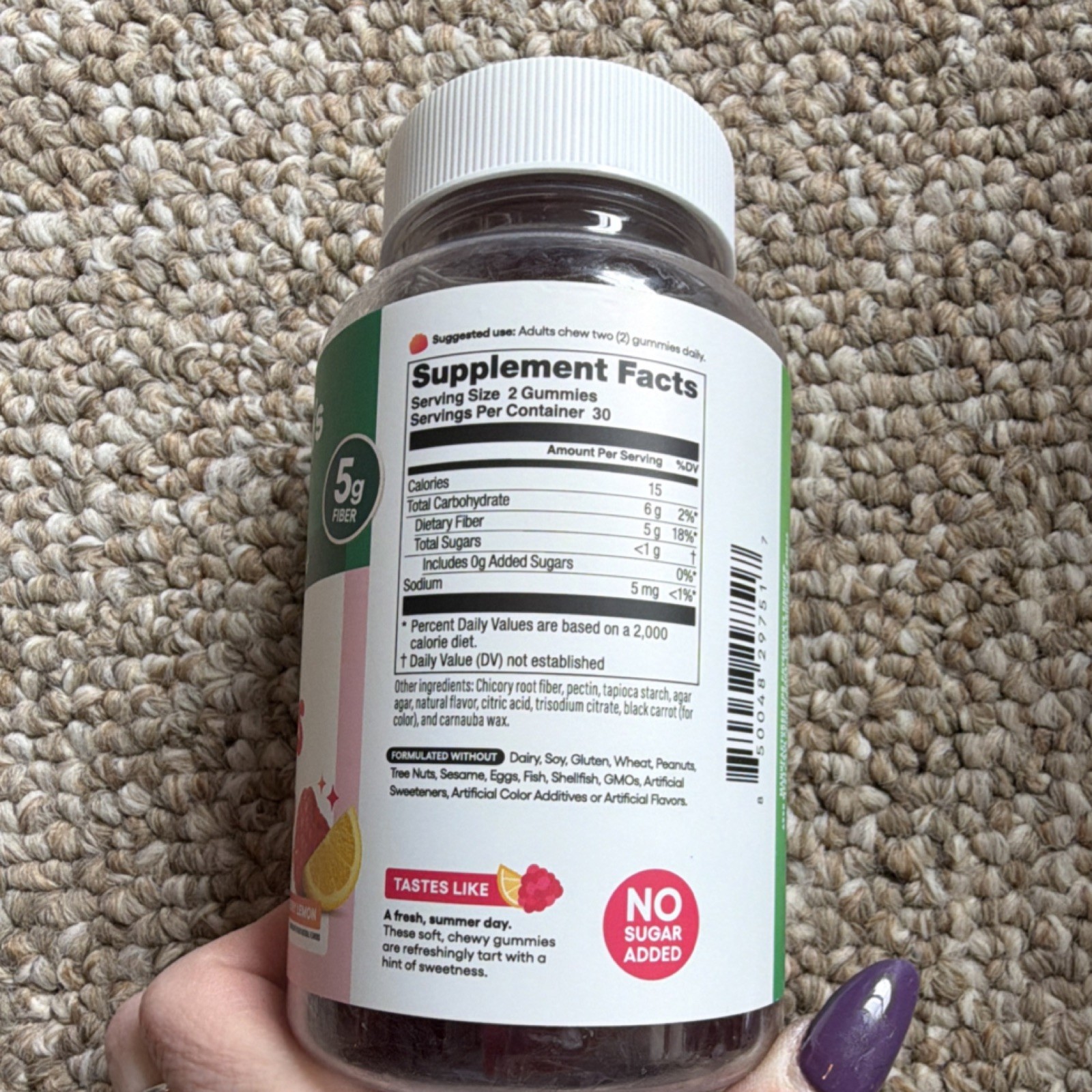 Physician’s Choice Fiber Gummies Raspberry Lemon Vegan No Sugar Added 60ct