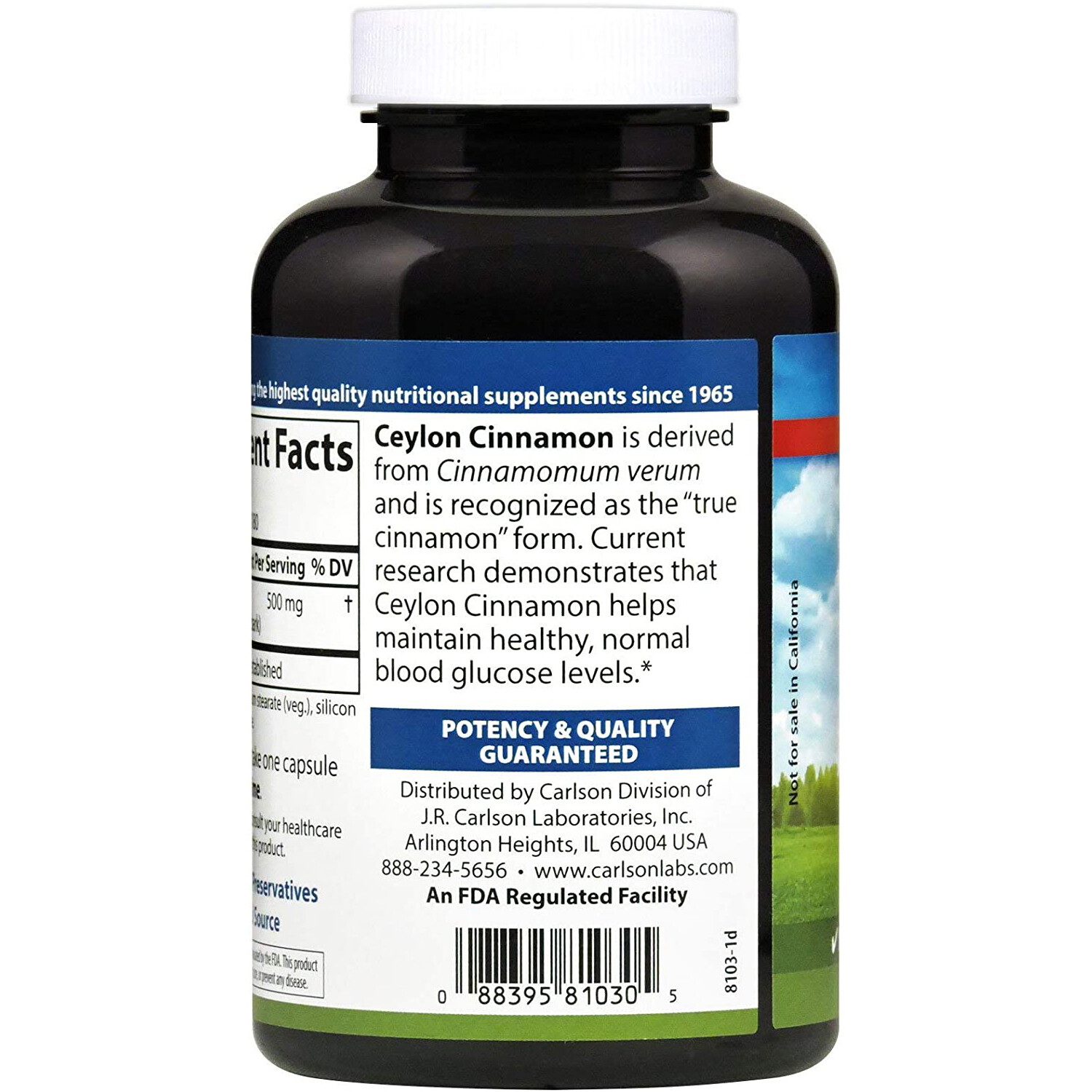 Carlson Ceylon Cinnamon, 180 Capsules