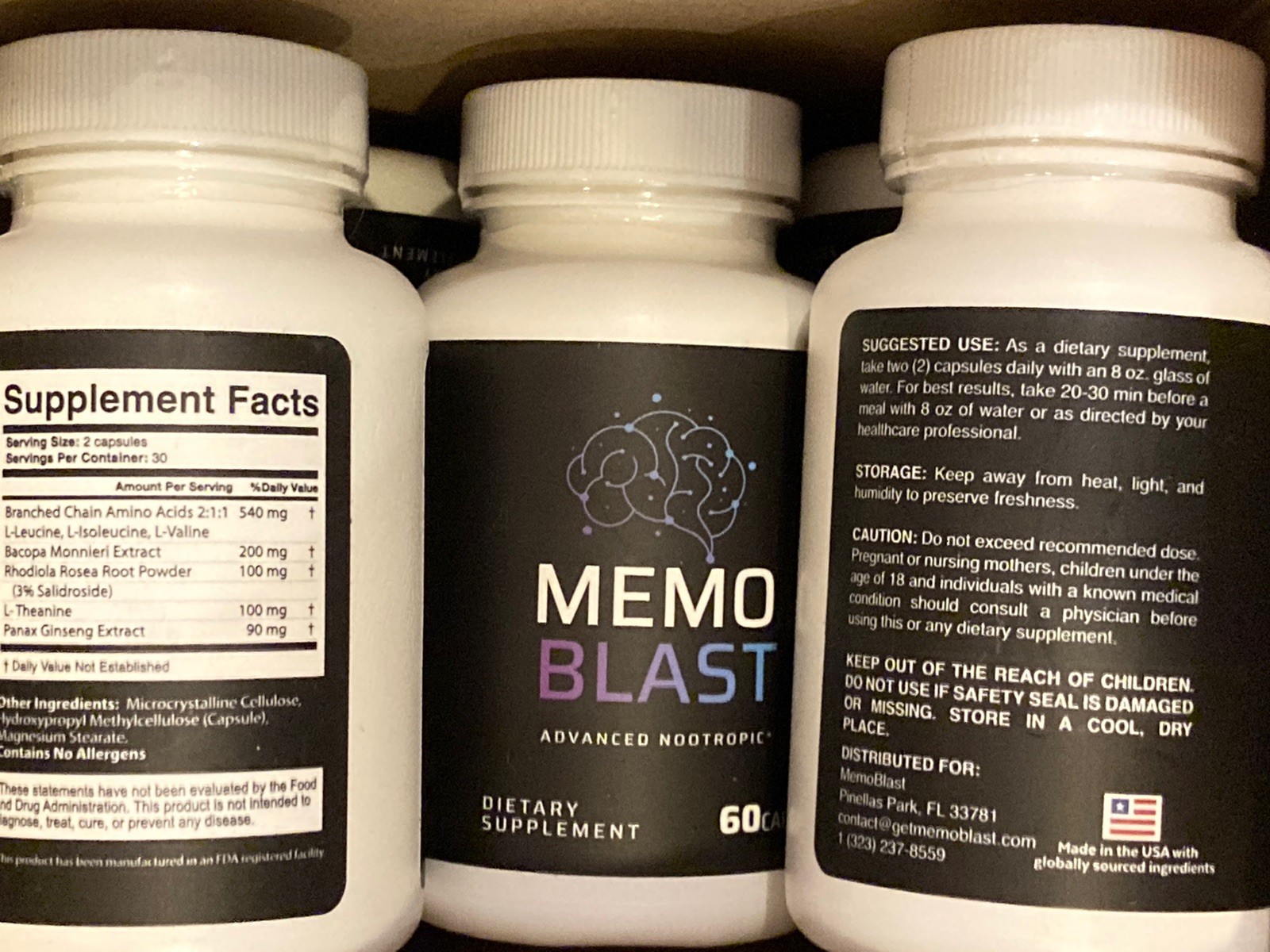4 BOTTLES Memo Blast Supplement MEMORY FOCUS Capsules Exp 8/27 FREE SHIPPING