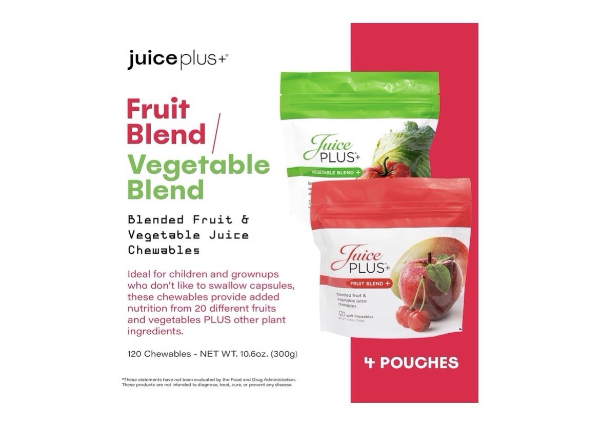 JuicePlus+ Fruit & Vegetable Blend Soft Chews Tasty Vegan Fruit Veggie 4 Packs