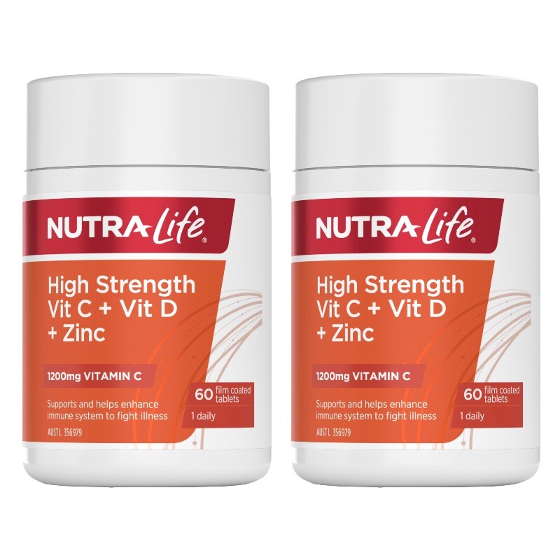 [NUTRA-LIFE] 2 x Nutralife High Strength Vit C 1200mg + Vit D & Zinc 60 Tablets