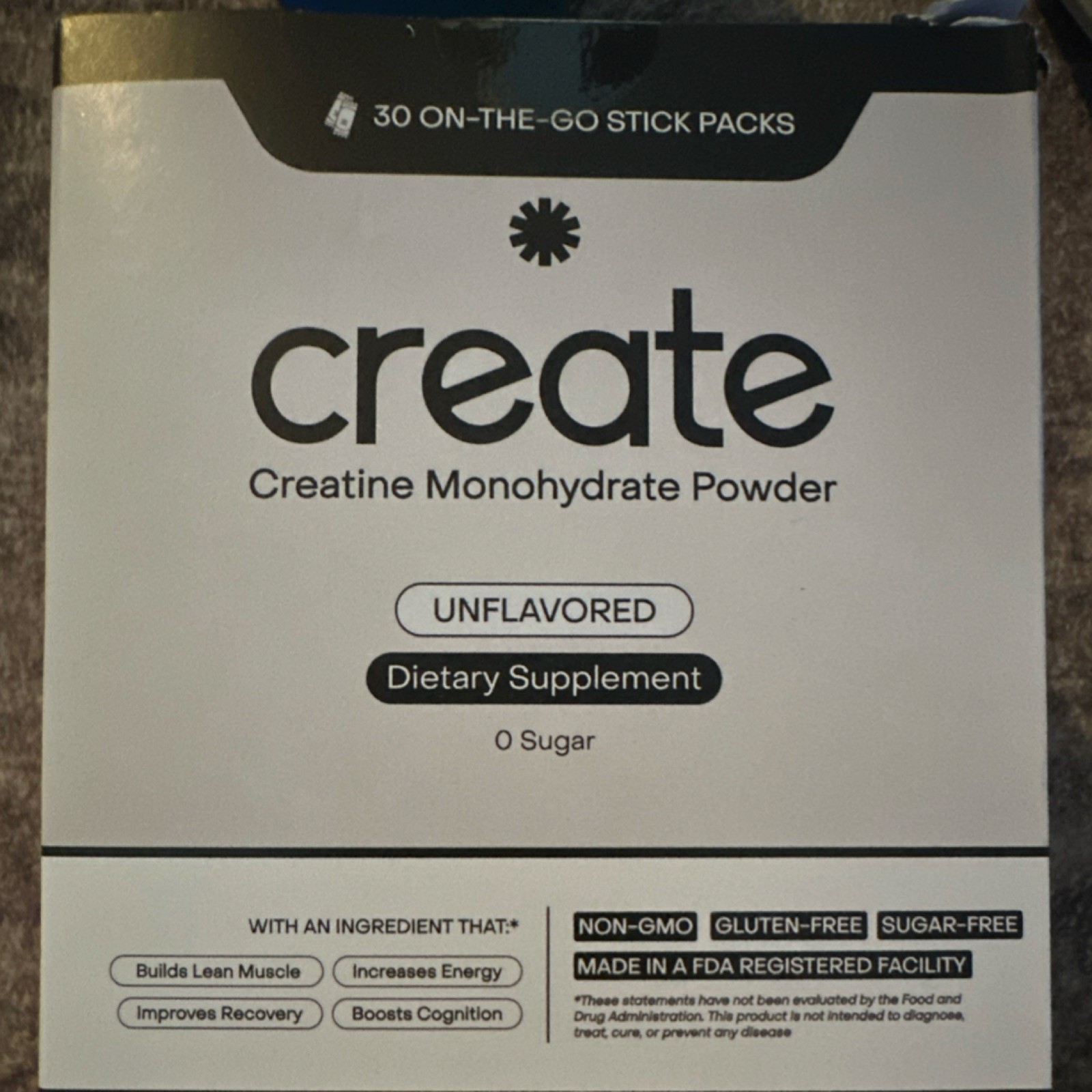 Create Creatine Monohydrate 5000mg Powder 30 Stick Packs Gluten-Free