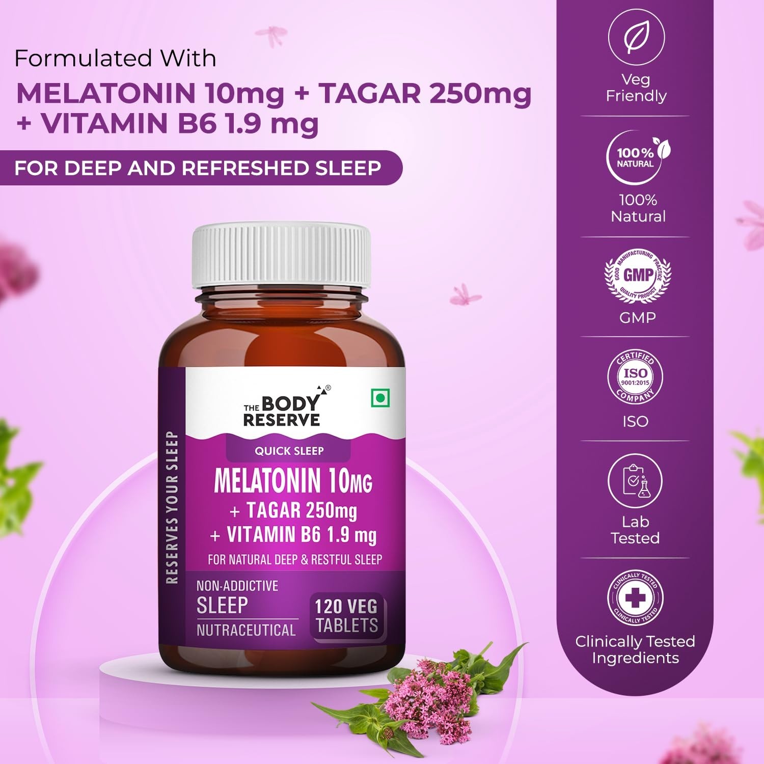 Melatonin 10mg Tagar 250mg Sleep Aid Stress Relief 4 Men Women 120 Tabs x 1/2/3