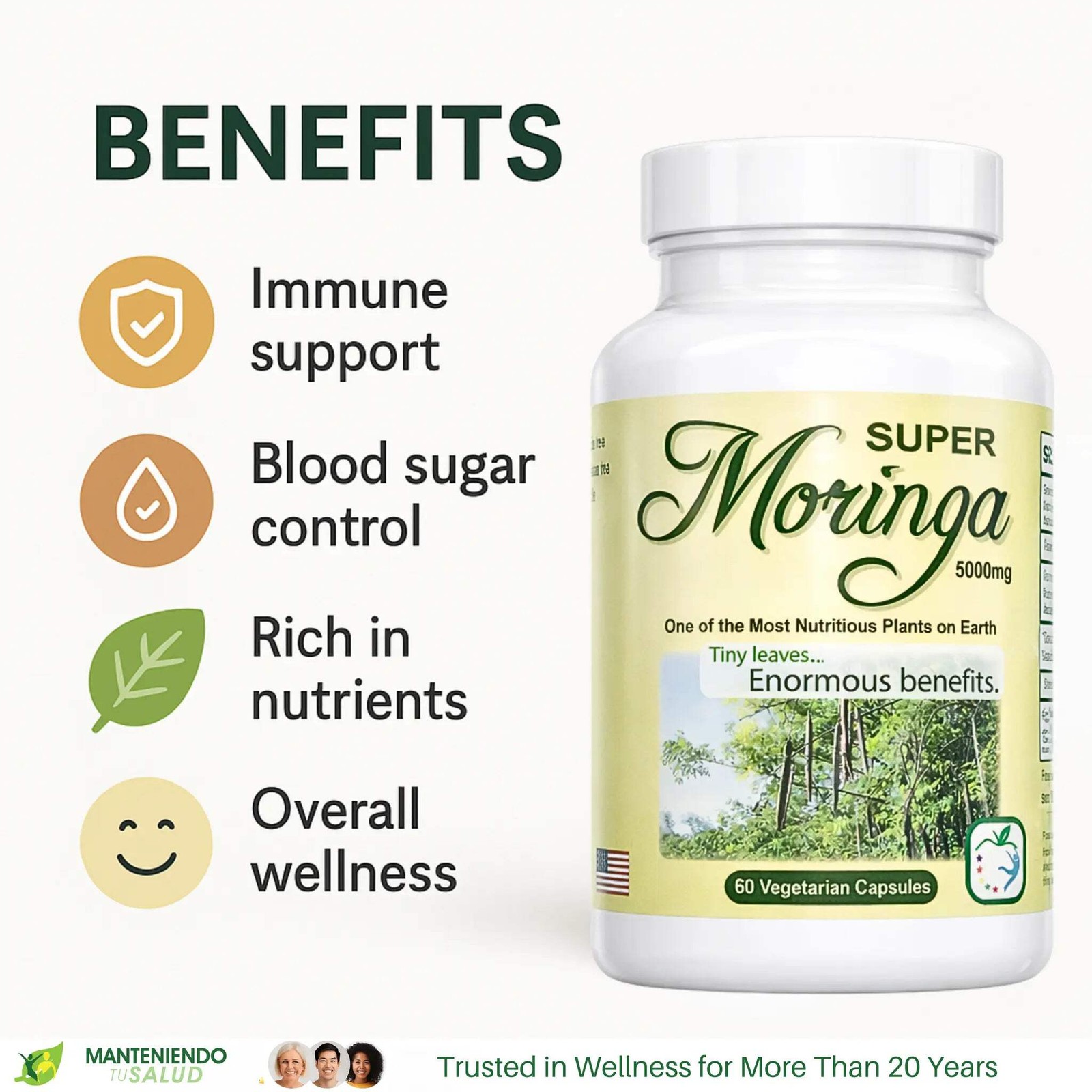 New Life Super Moringa 5000 mg, Glucose Management, 60 Capsules