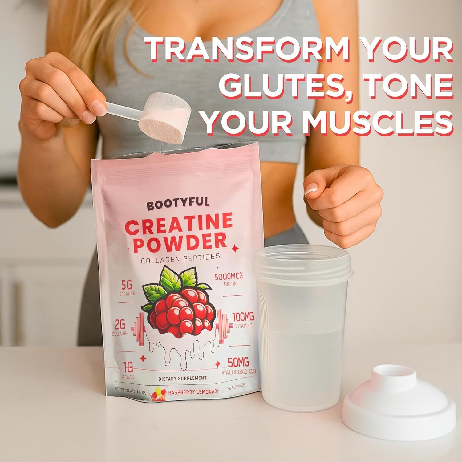 Creatine for Women – Booty Builder – Packed with Collagen, Biotin, BCAAs, Hyalur