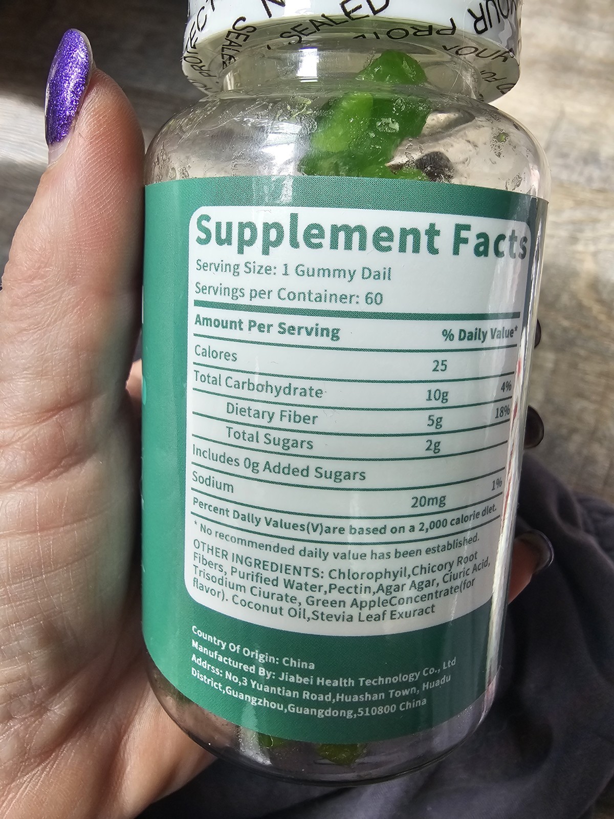 MRJDJOO Chlorophyll Gummies 100mg Green Apple for Bad Breath & Skin 60ct