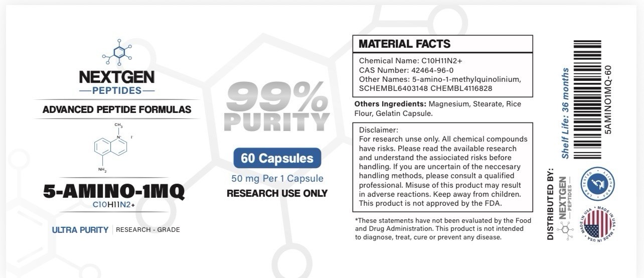 NextGen Peptides 5-Amino 50 mg Capsules, 60 Count – 99% Purity