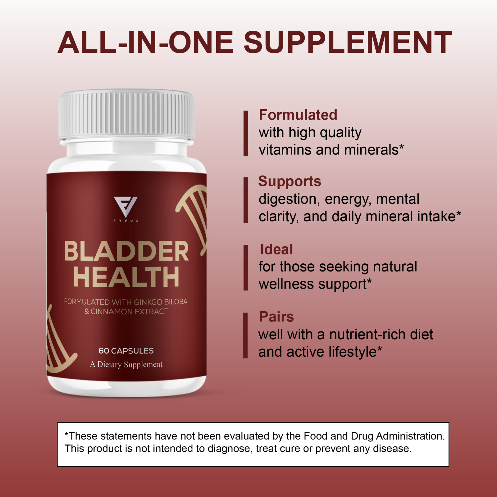 Bladder Health Support, BladderHealth Daily Supplement (60 Capsules)