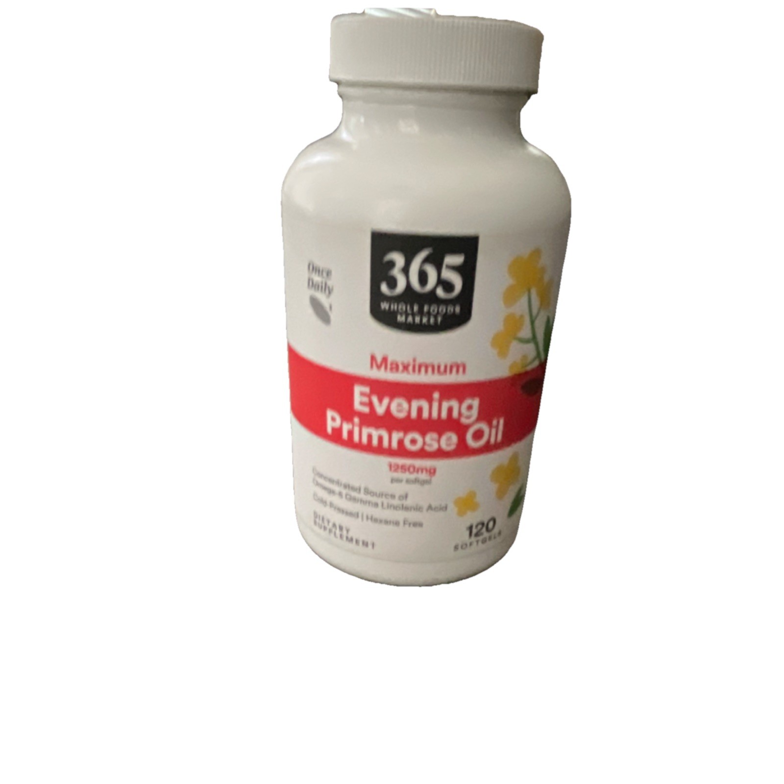 365 Whole Foods Market Evening Primrose Oil 1250mg 120 Softgels Exp 11/2026