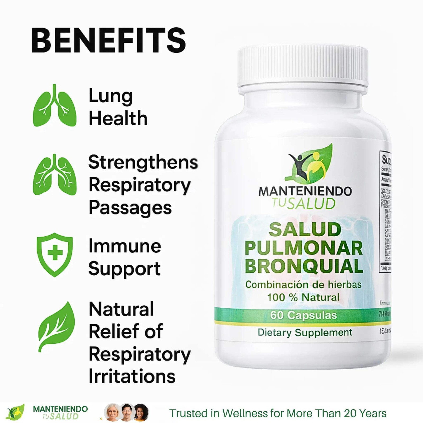 Manteniendo Tu Salud Salud Pulmonar Bronquial, Mullein, 60 Capsules