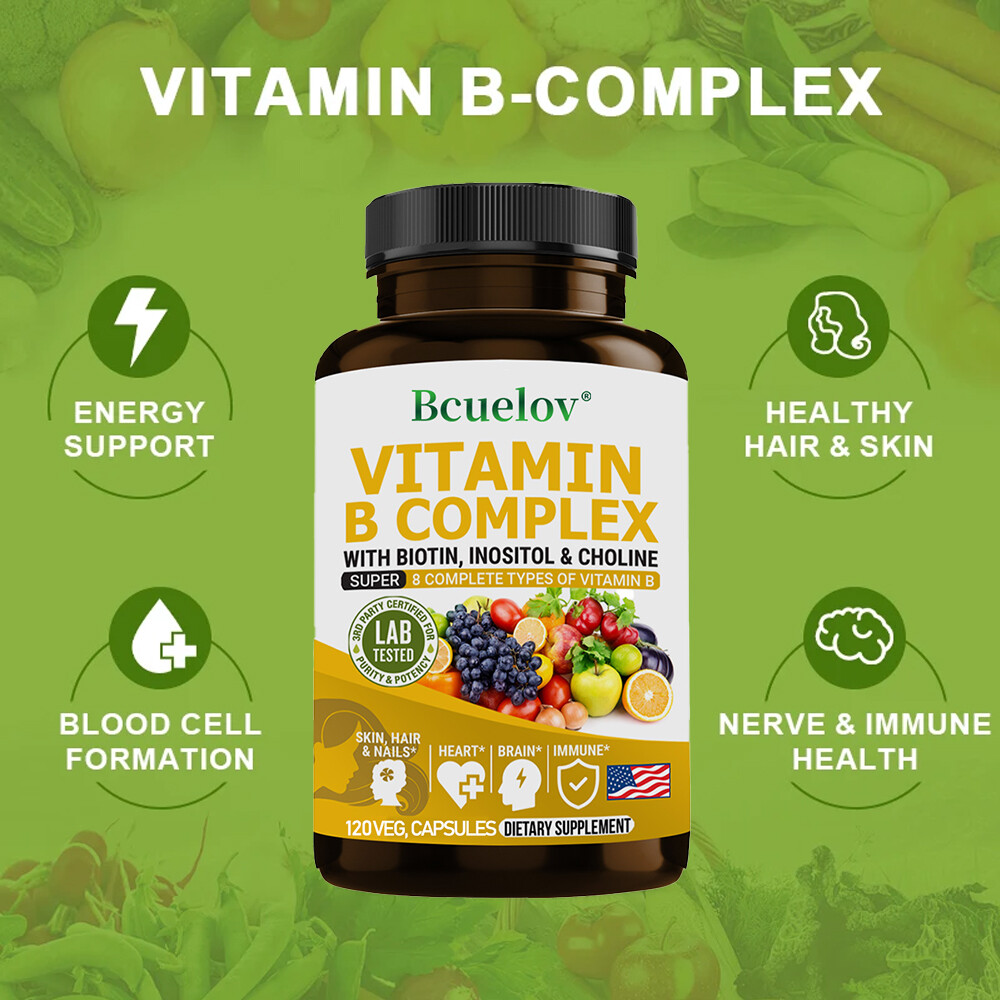 Vitamin B Complex Contains B1,B2,B3,B5,B6,B7,B9,B12,Choline,Inositol