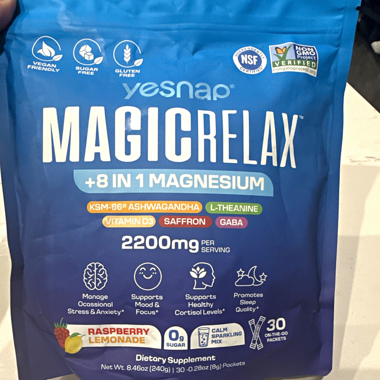 yesnap MagicRelax 8-in-1 Magnesium Powder Raspberry Lemonade 30 Packets 8.46 oz