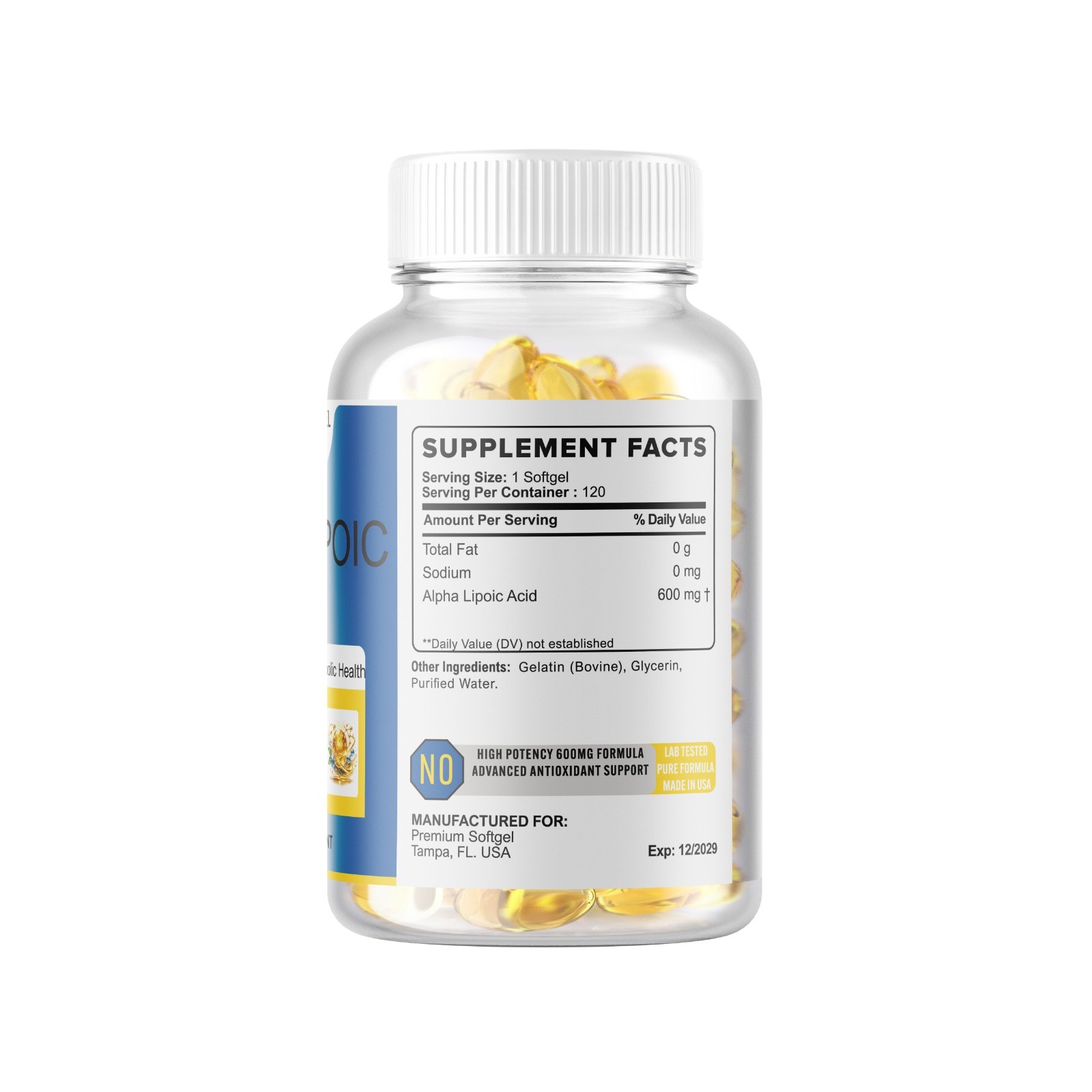 240 Softgels Alpha Lipoic Acid 600mg Per Serving 240 Servings