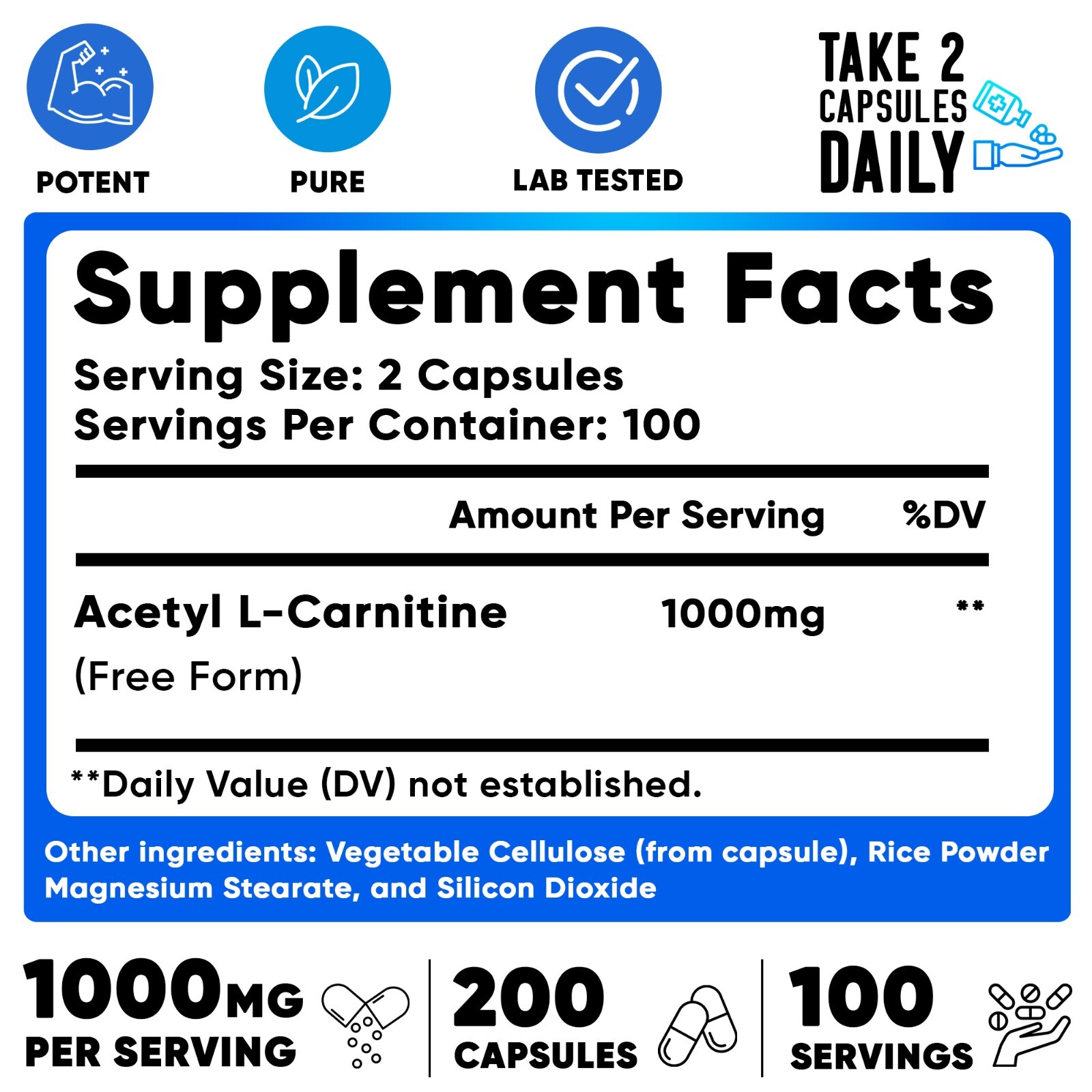 Acetyl L-Carnitine 1000mg Capsules – 200 We Like Vitamins