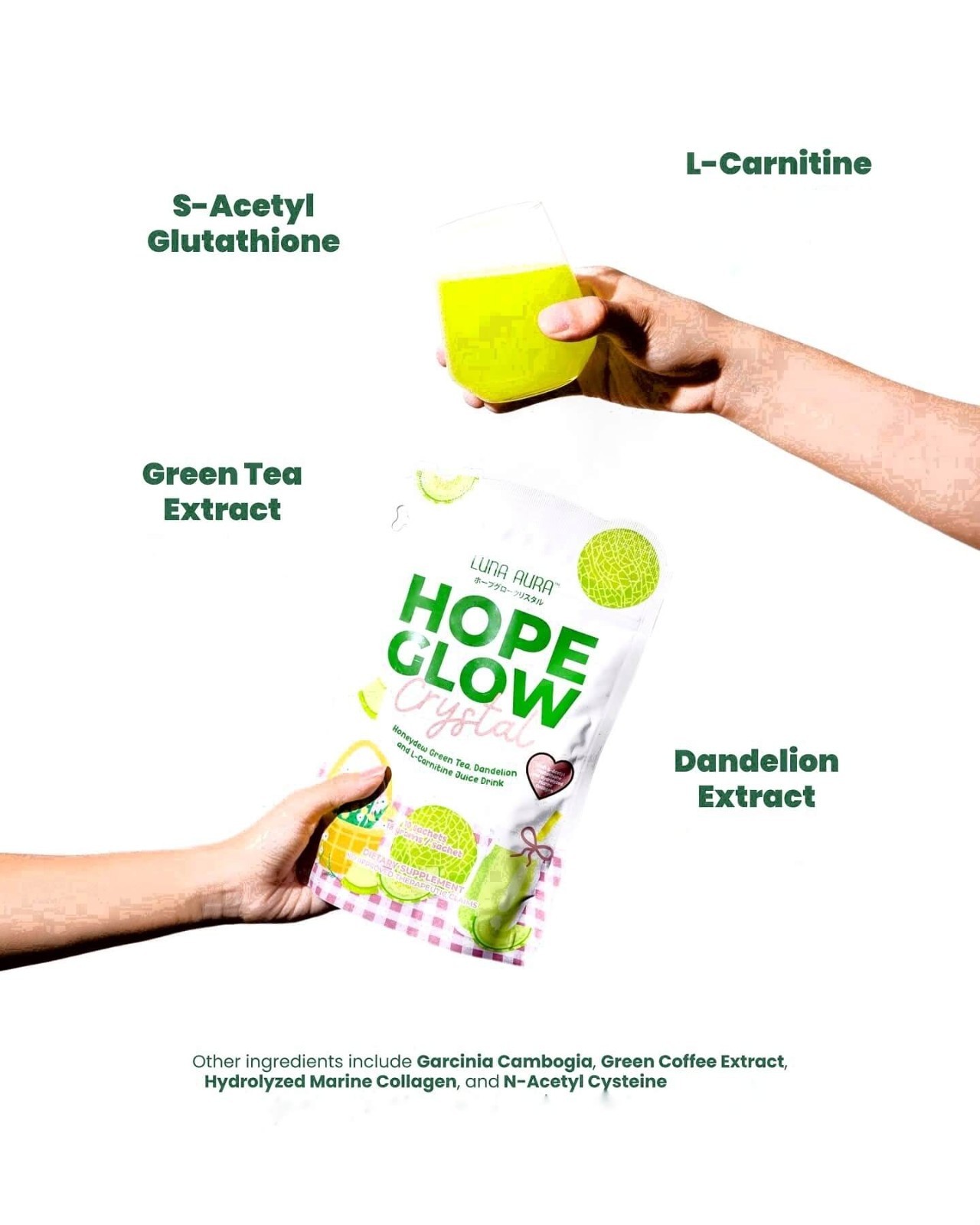 LUNA AURA HOPE GLOW Crystal Honeydew Green Tea & Dandelion – 10 Sachets